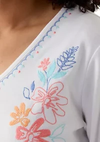 Women's Floral Embroidered Solid Knit Top