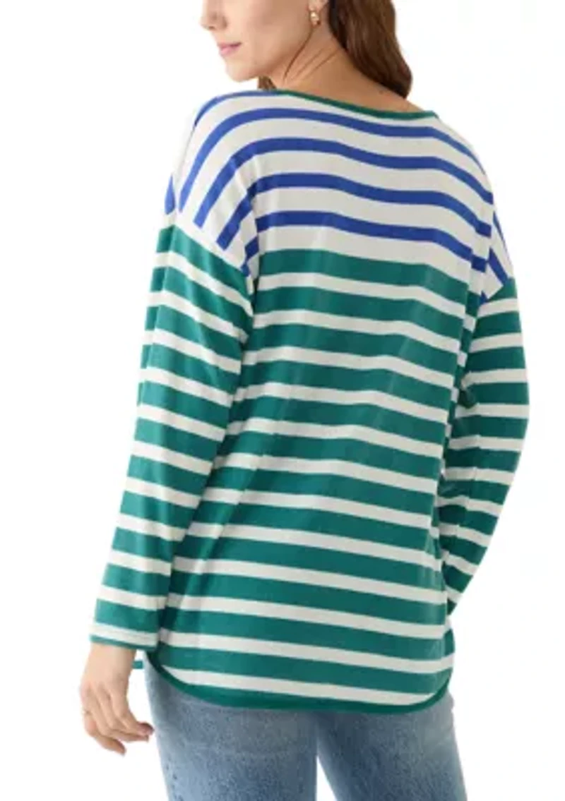 Women's Crew Neck Stripe Hacci Knit Top