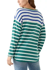 Women's Crew Neck Stripe Hacci Knit Top