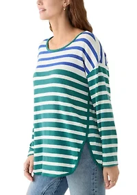 Women's Crew Neck Stripe Hacci Knit Top