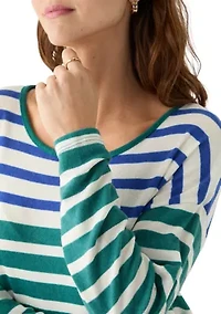 Women's Crew Neck Stripe Hacci Knit Top