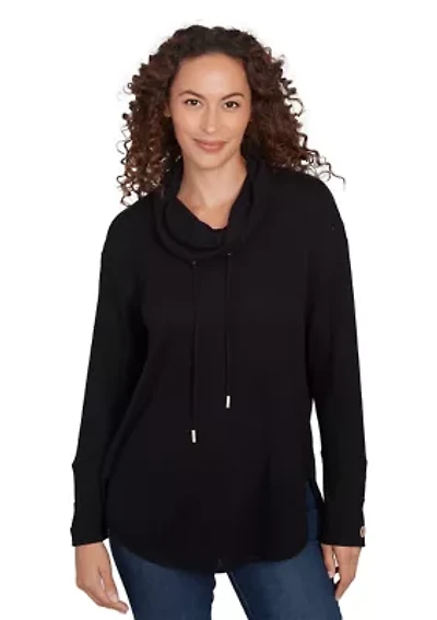 Petite Cowl Neck Solid Hatchi Knit Top