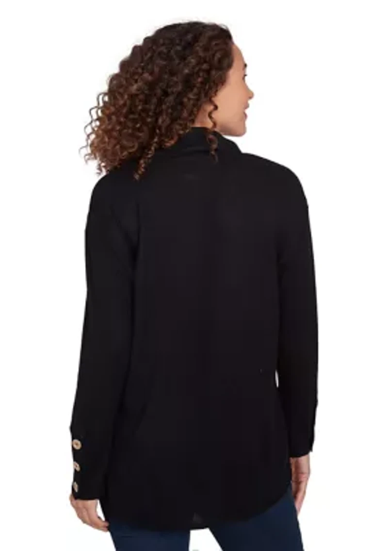 Petite Cowl Neck Solid Hatchi Knit Top