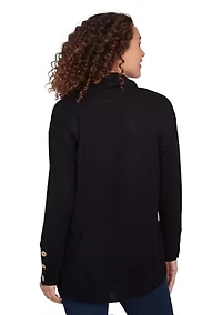 Petite Cowl Neck Solid Hatchi Knit Top
