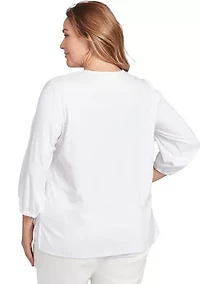 Plus Floral Embroidered Solid Knit Top