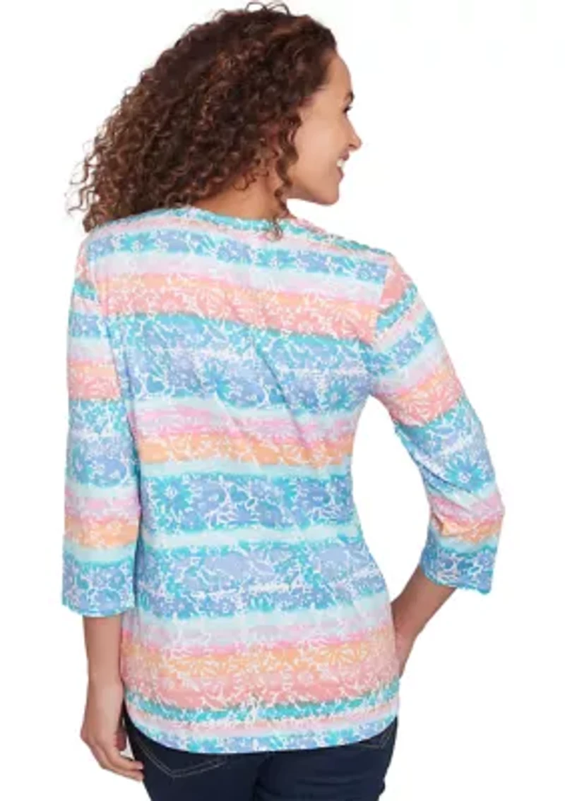 Petite Embellished Watercolor Stripe Print Top