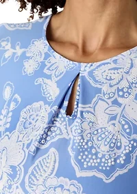 Petite Floral Border Puff Print Ruffle Top
