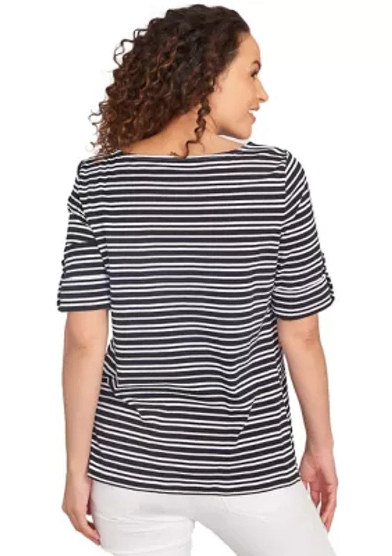 Petite Variegated Stripe Knit T-Shirt