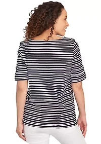 Petite Variegated Stripe Knit T-Shirt