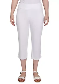Women's Pull On Tencel Denim Capris with Fringe Hem