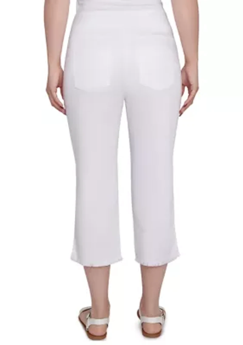 Women's Pull On Tencel Denim Capris with Fringe Hem
