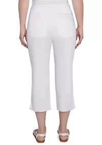 Women's Pull On Tencel Denim Capris with Fringe Hem
