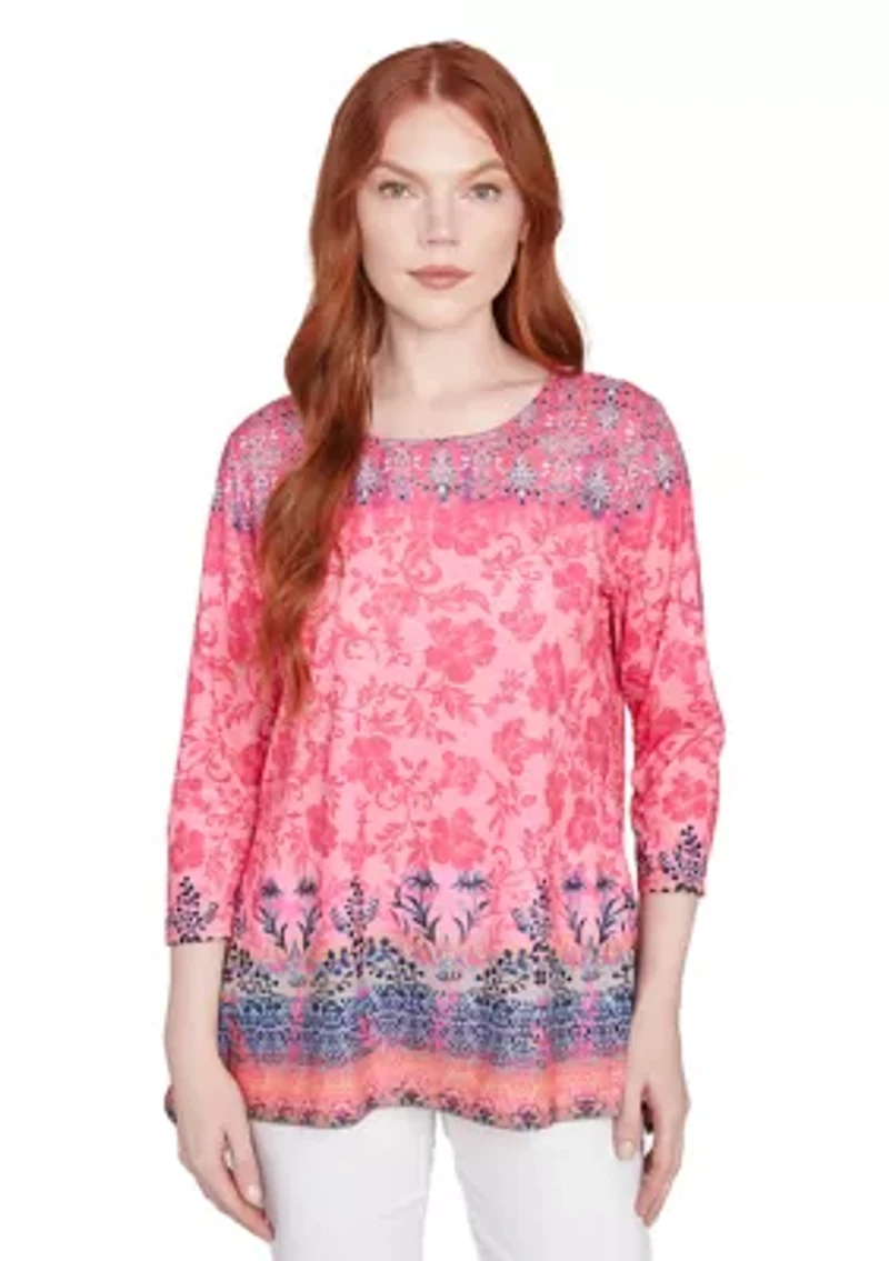Women's Floral Ombré Border Sublimation Knit Top