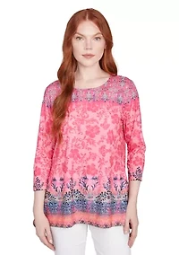 Women's Floral Ombré Border Sublimation Knit Top