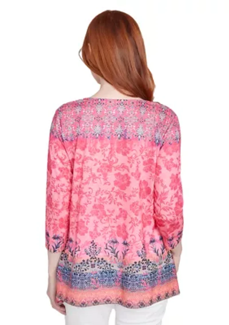 Women's Floral Ombré Border Sublimation Knit Top