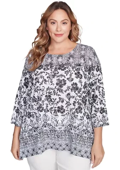 Plus Floral Ombre Border Sublimation Knit Top