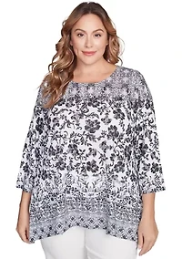 Plus Floral Ombre Border Sublimation Knit Top