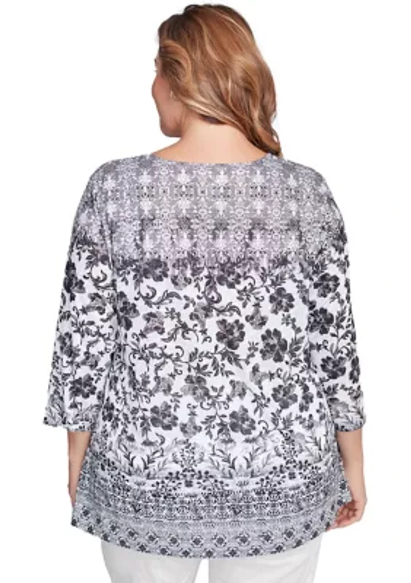 Plus Floral Ombre Border Sublimation Knit Top