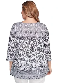 Plus Floral Ombre Border Sublimation Knit Top