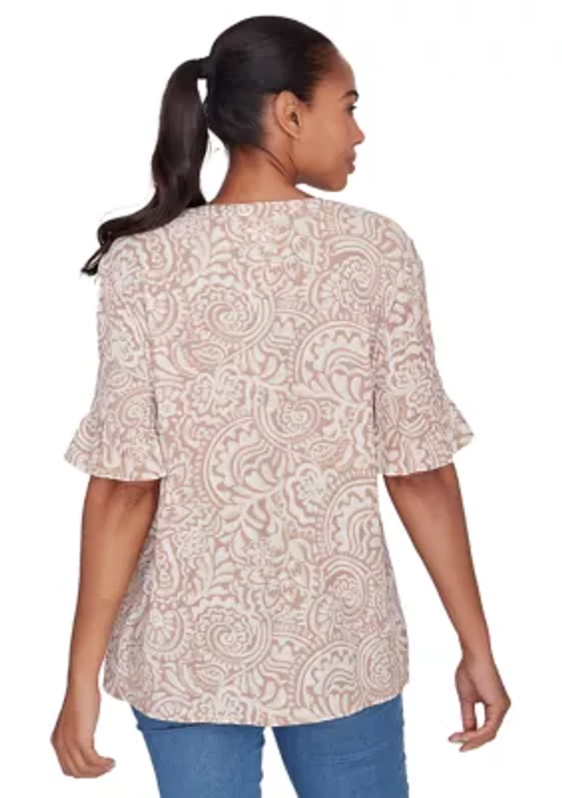 Petite Printed Rayon Gauze Top