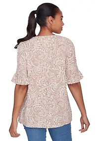 Petite Printed Rayon Gauze Top
