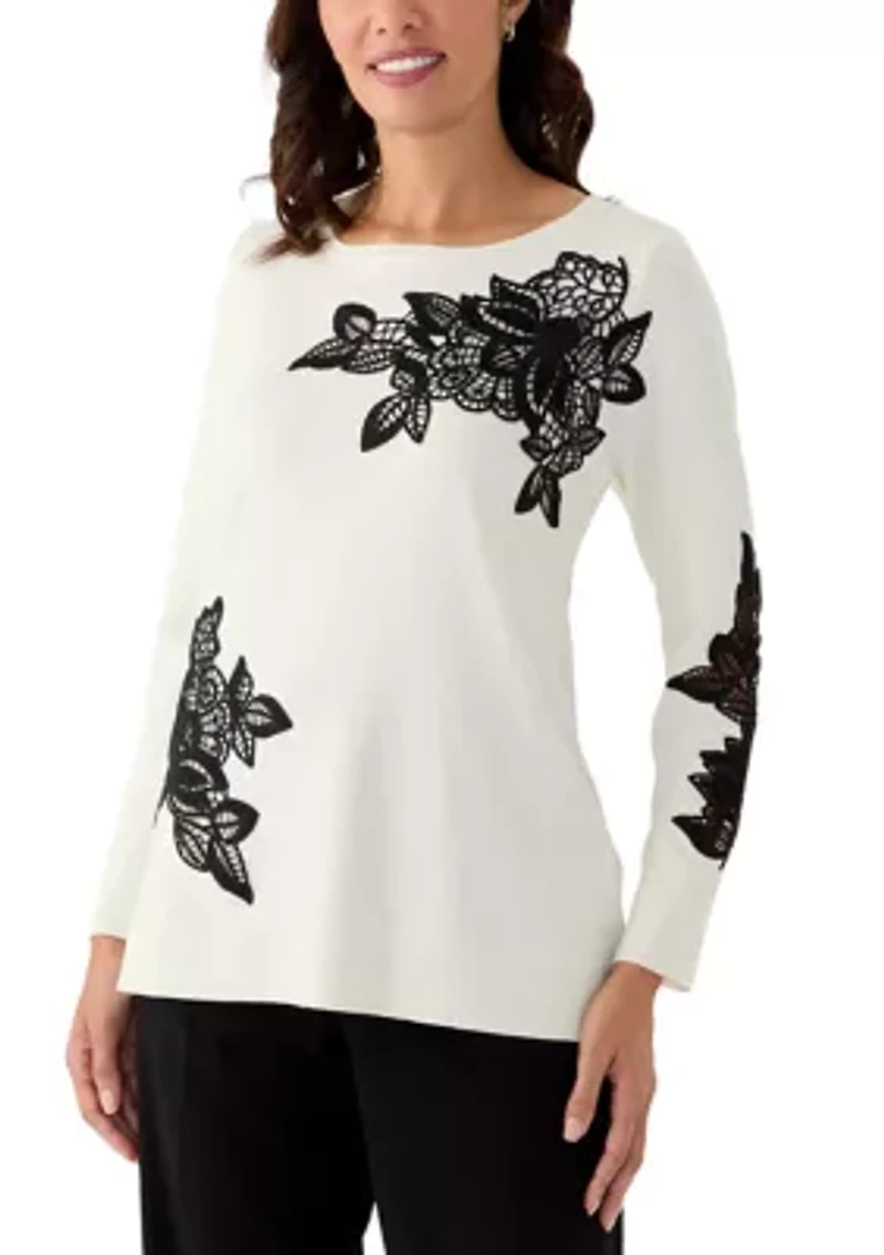 Women's Floral Lace Fine Gauge Sweater