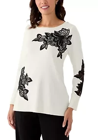 Women's Floral Lace Fine Gauge Sweater