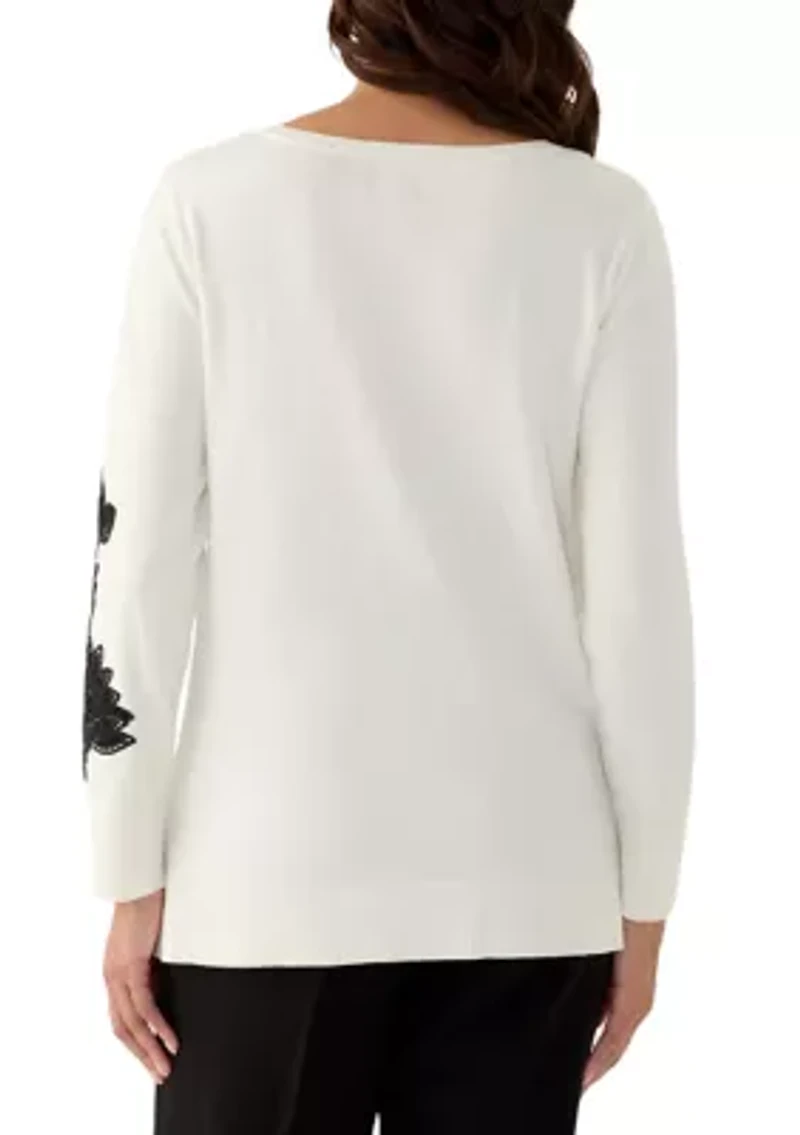 Women's Floral Lace Fine Gauge Sweater