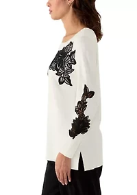 Women's Floral Lace Fine Gauge Sweater