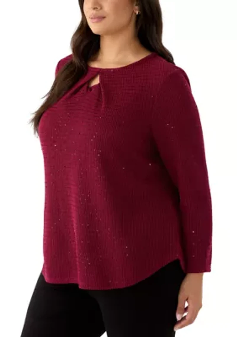 Scoop Neck With Diamond Detail Sequin Knit Top