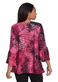 Petite Scoop Neck With Criss Cross Tie Dye Spots Jacquard Knit Sharkbite Top