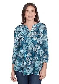 Women's Embellished Wintery Floral Hacci Top