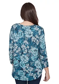 Women's Embellished Wintery Floral Hacci Top