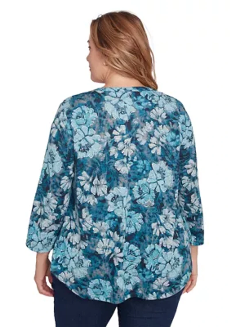 Plus Embellished Wintery Floral Hatchi Top