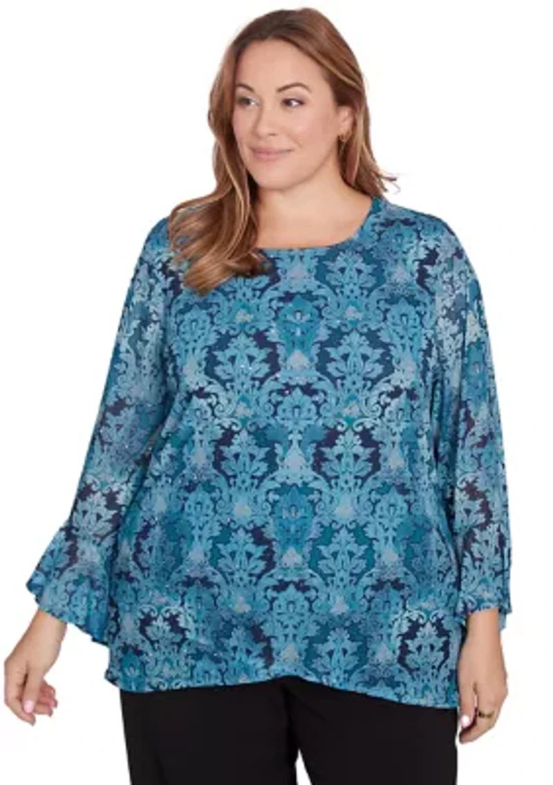 Plus Damask Mesh Top