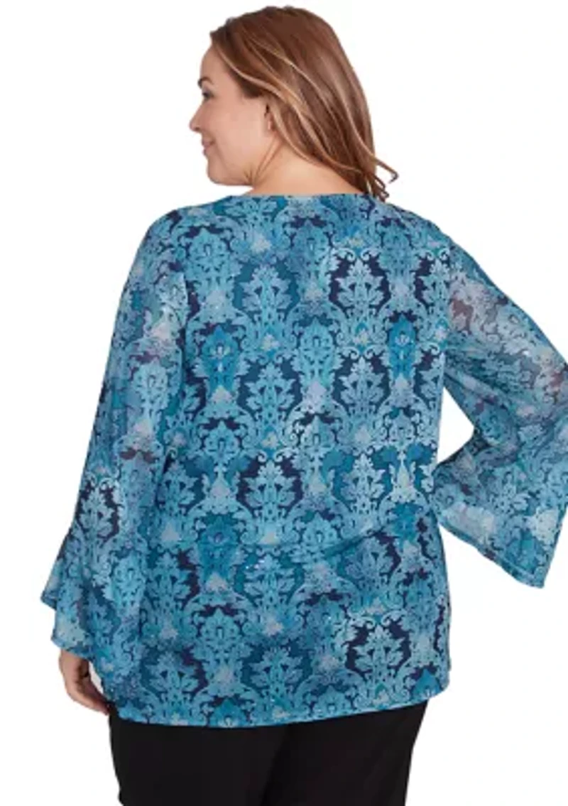 Plus Damask Mesh Top
