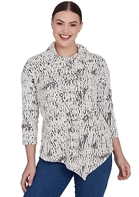 Petite Cowl Neck Fois Bois Chenille Jacquard Knit Top with Asymmetric Hem