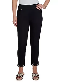 Women's Embroidered Cutout Denim Ankle Pants