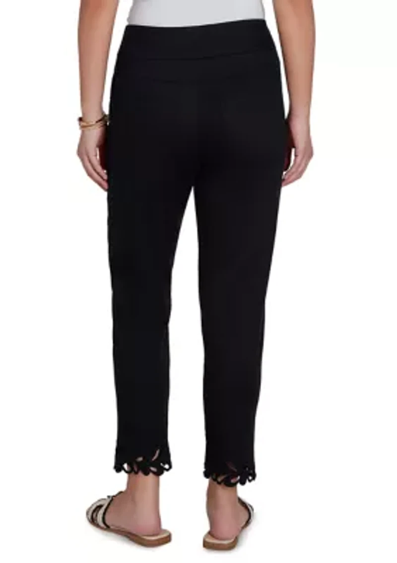 Women's Embroidered Cutout Denim Ankle Pants