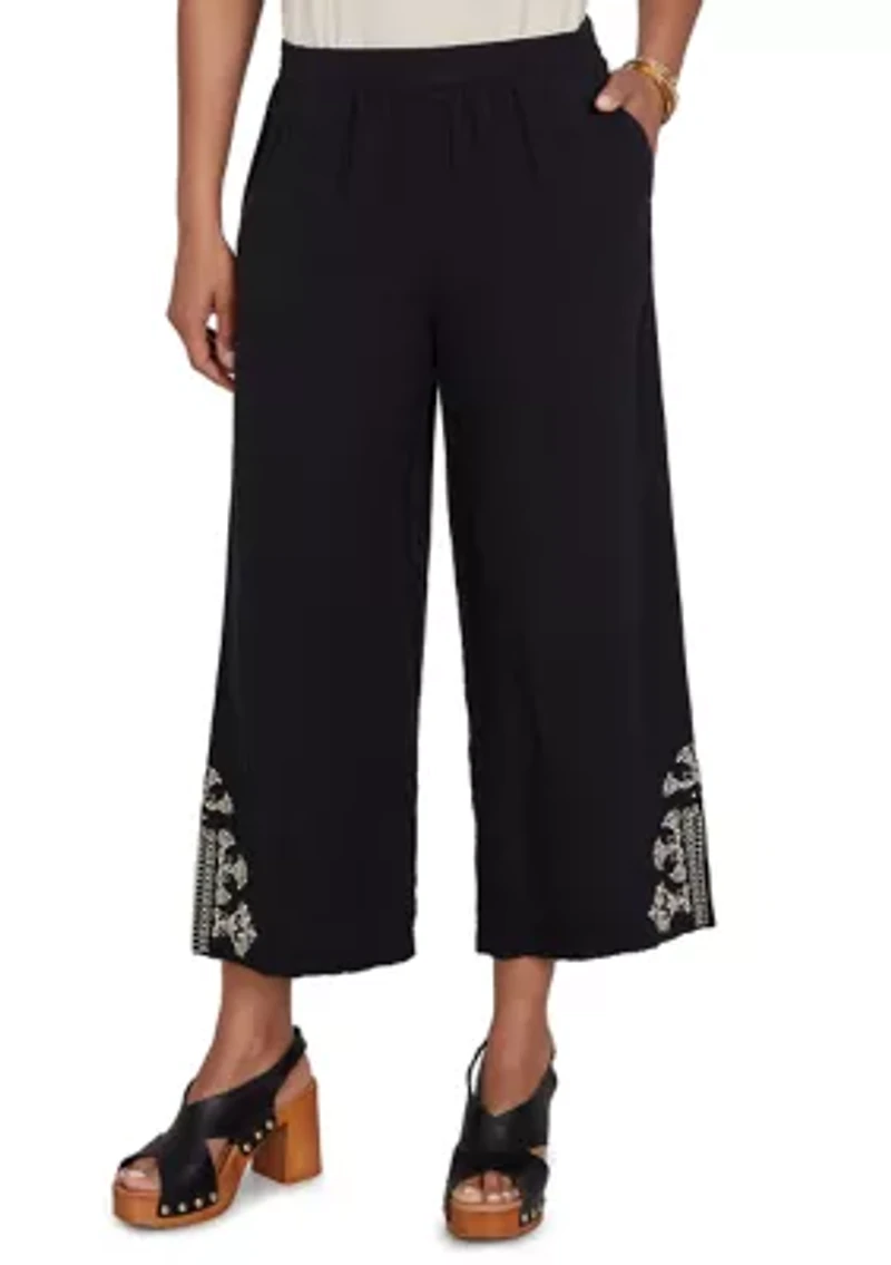 Women's Embroidered Gauze Relaxed Elastic Waist Pants