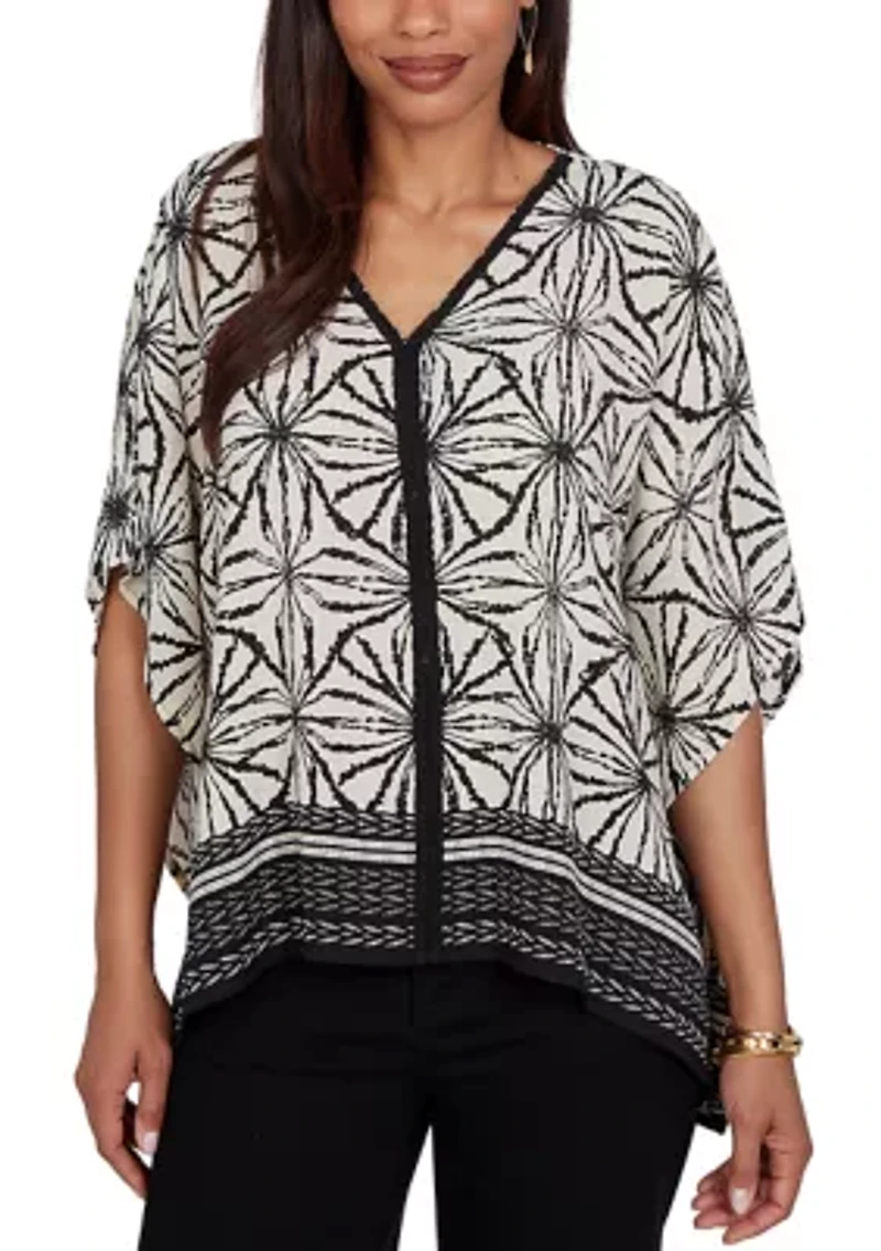 Women's Geo Border Print Crepe Top