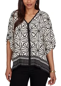 Women's Geo Border Print Crepe Top