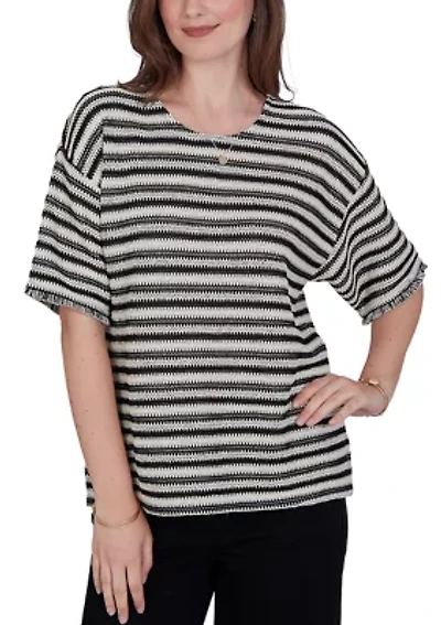 Women's Textured Stripe Fringe Sleeve Shirt