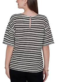 Women's Textured Stripe Fringe Sleeve Shirt