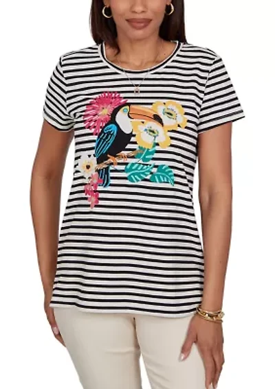 Women's Embellished Toucan Stripe Knit T-Shirt