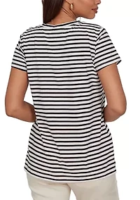 Women's Embellished Toucan Stripe Knit T-Shirt