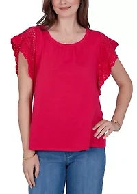 Women's Crochet Sleeve Solid Cotton Shirt