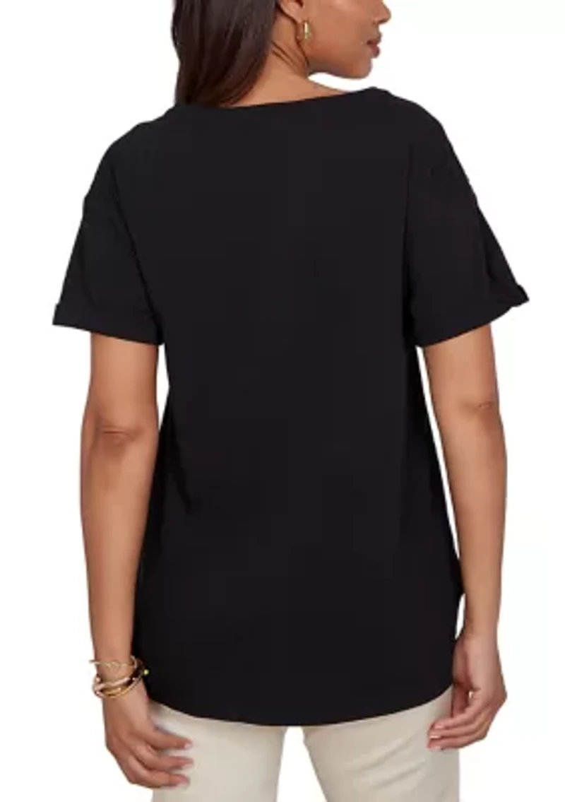 Women's Floral Noir Embroidered Knit Shirt