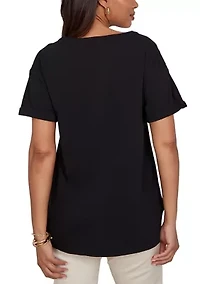 Women's Floral Noir Embroidered Knit Shirt