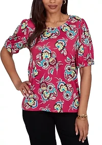 Women's Etched Floral Puff Print T-Shirt